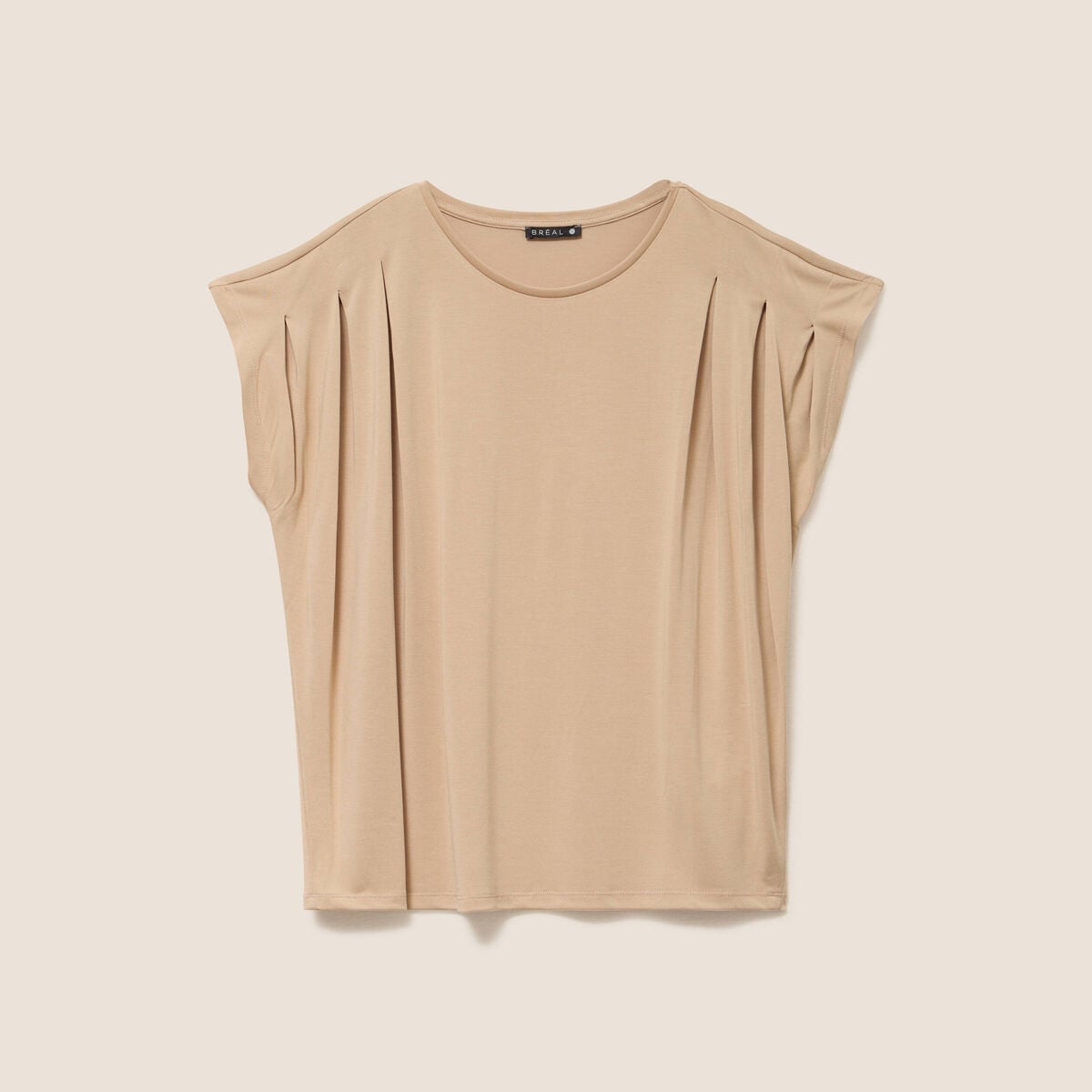T-shirt droit col rond manches courtes sable femme