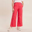 Pantalon flou ceintur&eacute; 7/8&egrave;me rose cerise femme