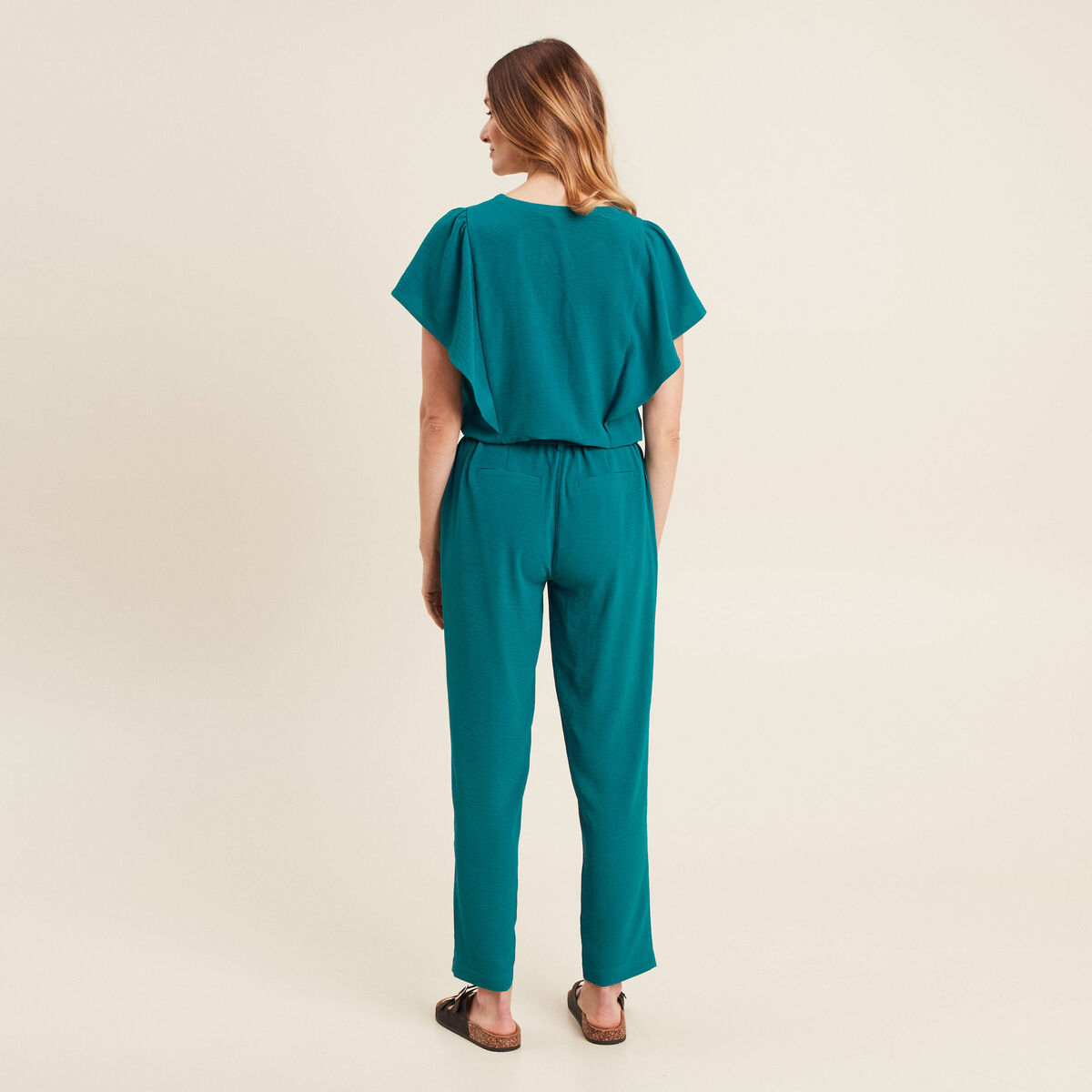 Combinaison pantalon droite vert femme
