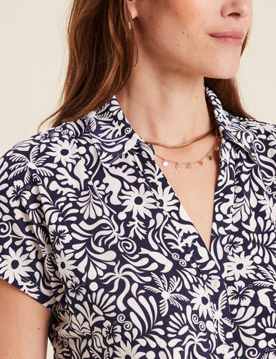 Blouse manches courtes nouée bleu femme