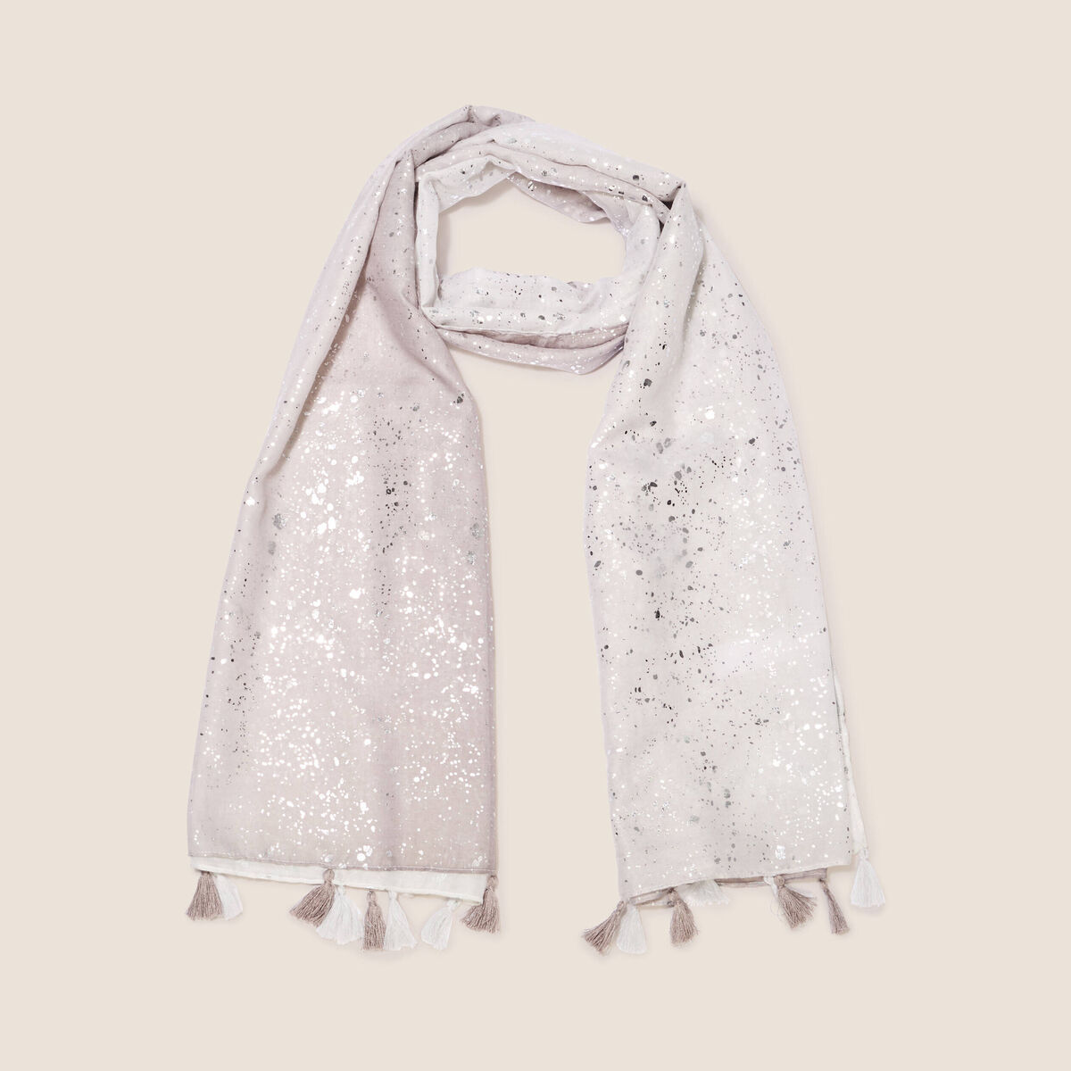 Foulard à pampilles gris argent femme