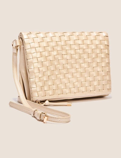 Sac pochette rabat tressé couleur or femme