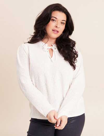 Blouse col rond nou&eacute; manches longues ecru femme