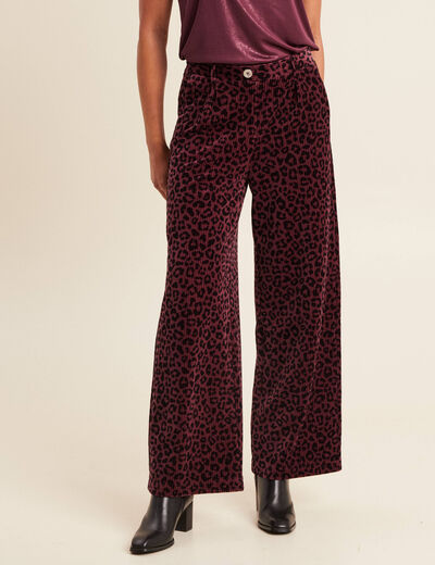 Pantalon large velours marron foncé femme