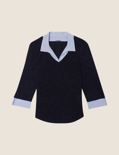 T-shirt manches 3/4 bleu marine femme