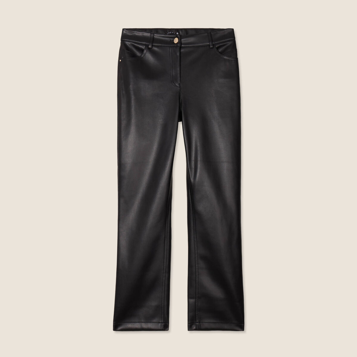 Pantalon droit simili cuir noir femme