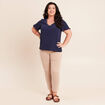 T-shirt bi-mati&egrave;re manches courtes bleu marine femme