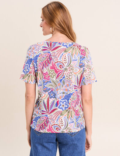 T-shirt col V manches courtes mauve femme