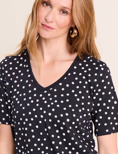 T-shirt droit col v manches courtes noir femme