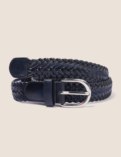 Ceinture large tress&eacute;e bleu marine femme