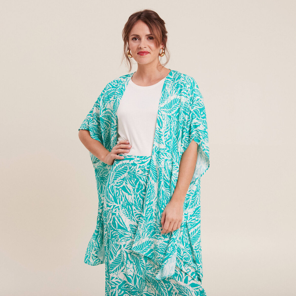 Kimono dos smock&eacute; vert &eacute;meraude femme
