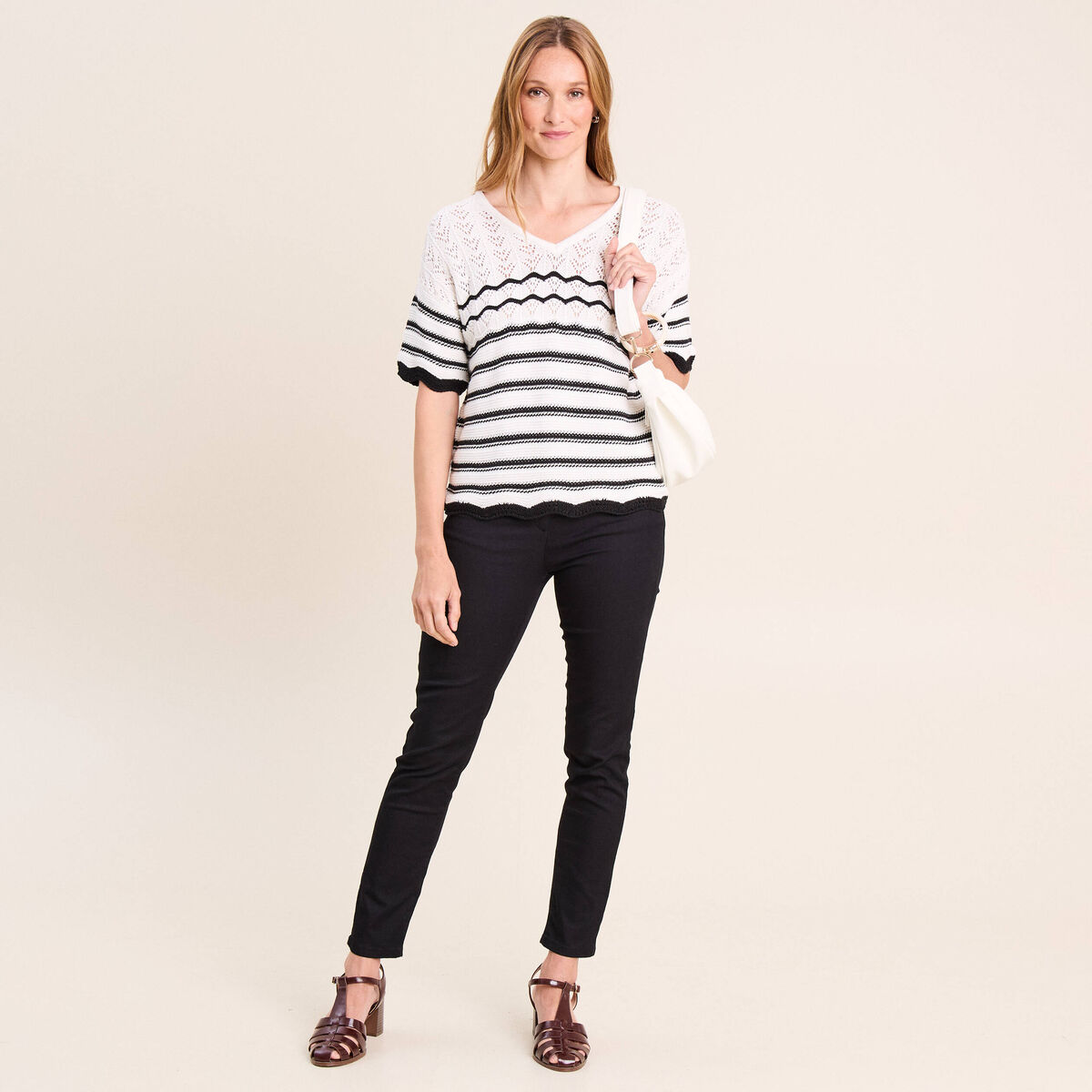 Pull col v noir femme