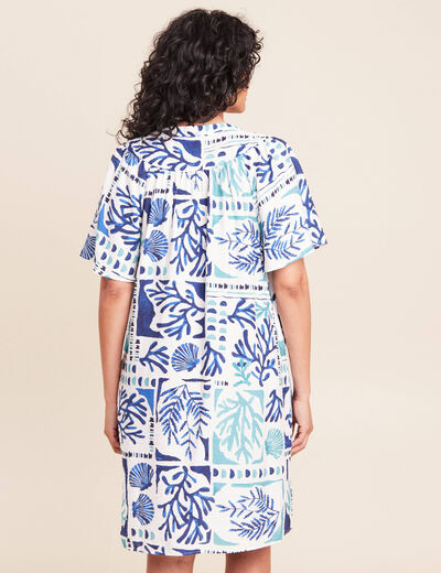 Robe droite courte col tunisien bleu femme