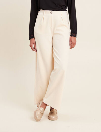 Pantalon large velours ivoire femme