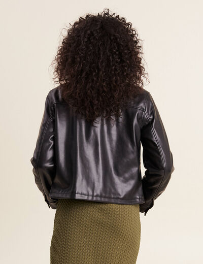 Blouson cintré simili cuir noir femme