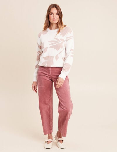 Pull col rond manches longues beige femme