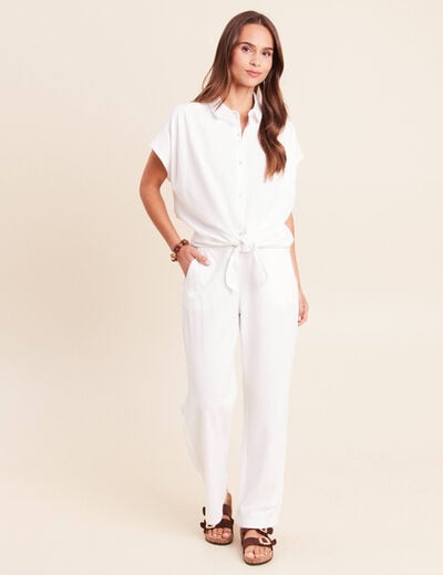 Pantalon large taille haute blanc femme