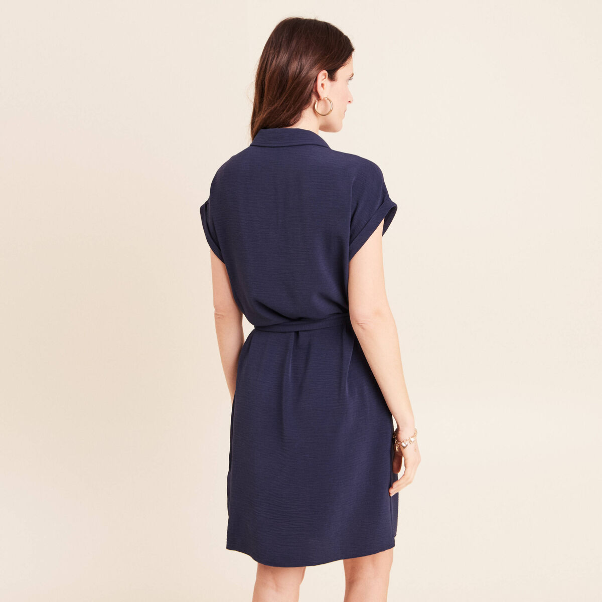 Robe droite courte manches courtes bleu marine femme