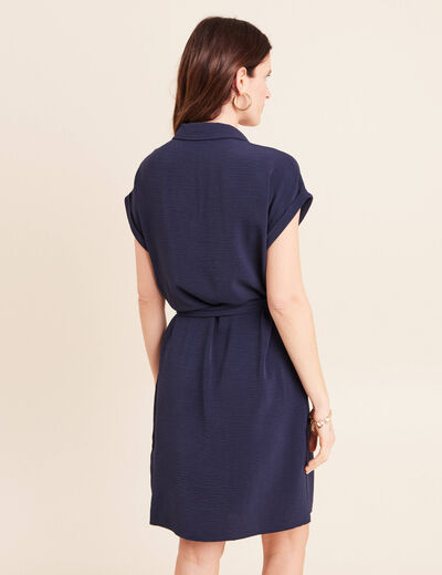 Robe droite courte manches courtes bleu marine femme