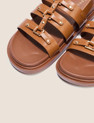 Sandales &agrave; 3 brides camel femme