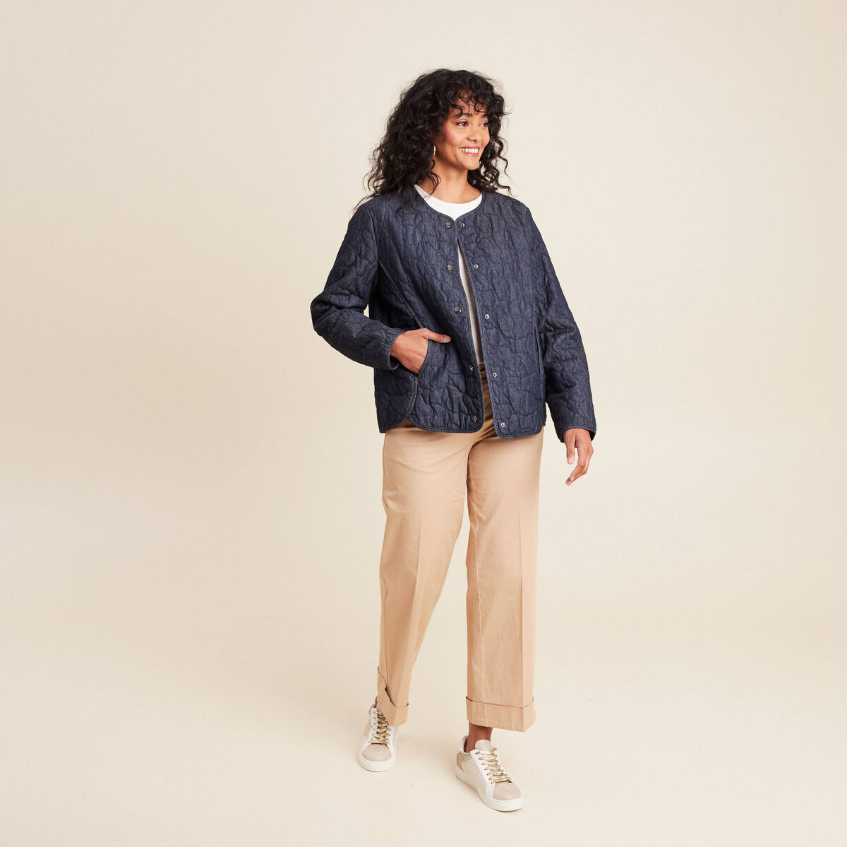 Doudoune doubl&eacute;e sans col denim brut femme