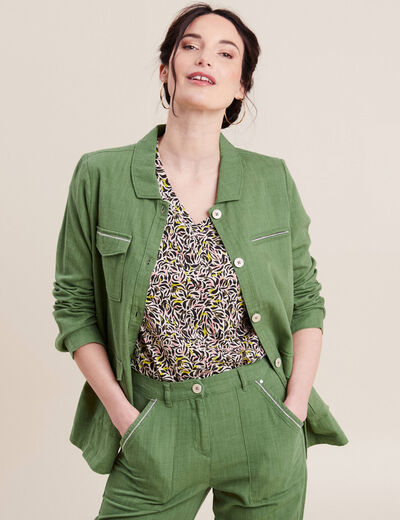 Veste droite boutonnée vert femme
