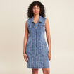 Robe droite brod&eacute;e en jean denim double stone femme