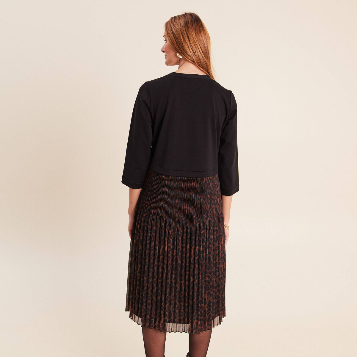Robe bi-mati&egrave;re &eacute;vas&eacute;e col rond marron femme