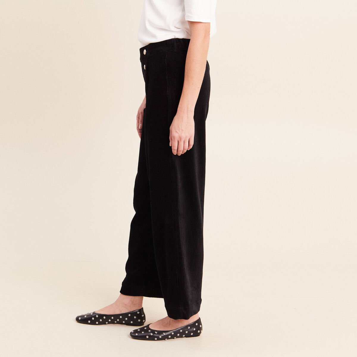Pantalon loose en velours noir femme