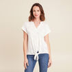T-shirt col tunisien manches courtes blanc femme