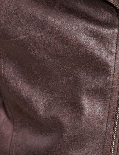 Veste esprit motard zippée marron foncé femme
