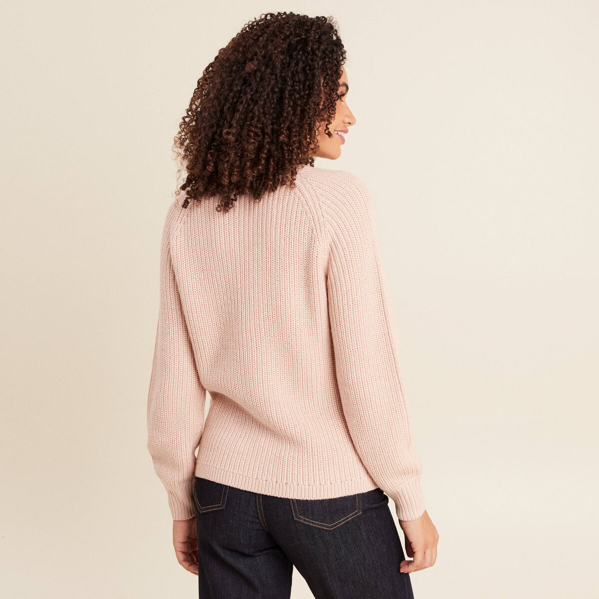 Pull col tunisien manches longues vieux rose femme