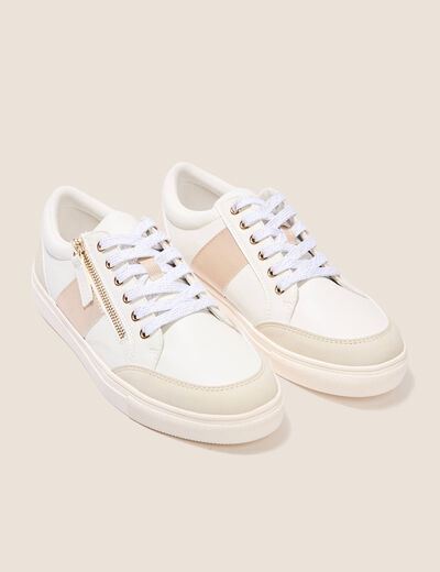 Baskets plates d&eacute;tails zipp&eacute;s blanc femme