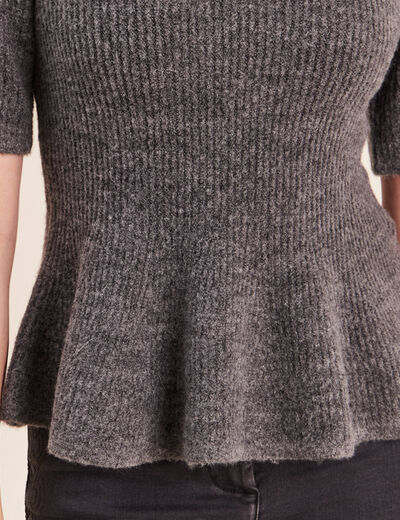 Pull col rond gris clair femme