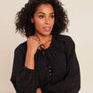 Robe courte &eacute;vas&eacute;e col v manches longues noir femme