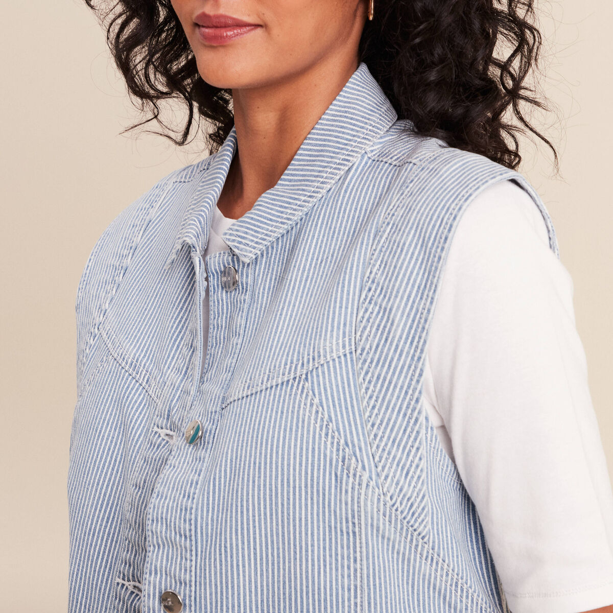Veste sans manches en jean bleu femme