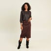 T-shirt col rond manches 3/4 marron fonc&eacute; femme