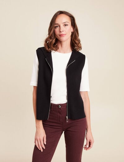 Gilet droit mi-long &agrave; capuche noir femme