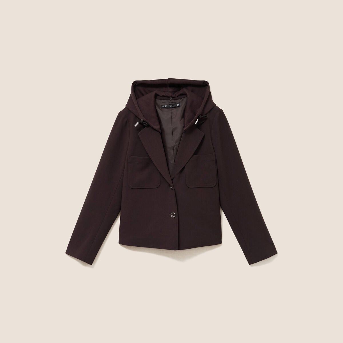 veste cintr&eacute;e doubl&eacute;e avec capuche marron fonc&eacute; femme
