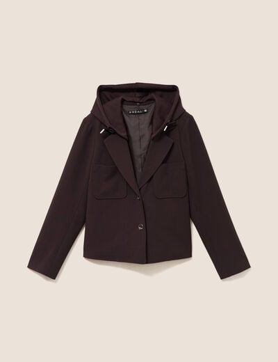 veste cintr&eacute;e doubl&eacute;e avec capuche marron fonc&eacute; femme