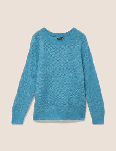 Pull droit col rond manches longues bleu p&eacute;trole femme