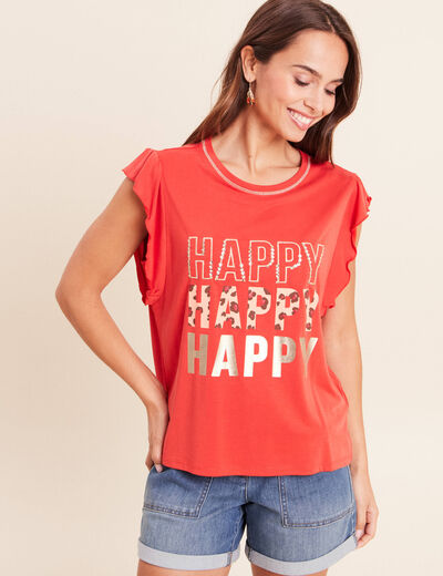 T-shirt manches courtes &agrave; volants orange fonc&eacute; femme