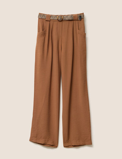Pantalon large avec ceinture amovible marron femme