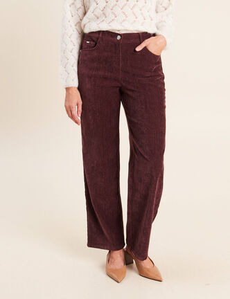 Jean taille haute en velours bordeaux femme