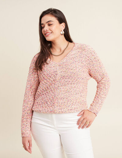 Pull manches longues rose fushia femme