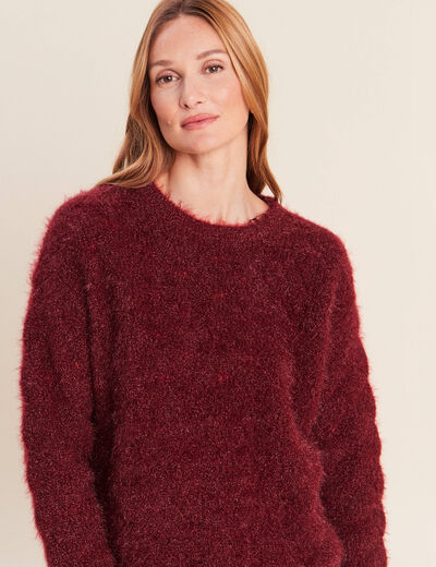 Pull ajour&eacute; col rond bordeaux femme