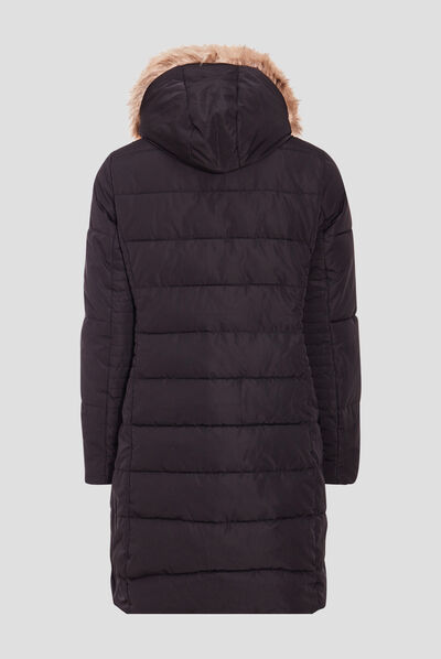 Doudoune droite à capuche noir femme