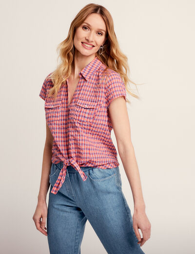 Chemise manches courtes noeud orange femme