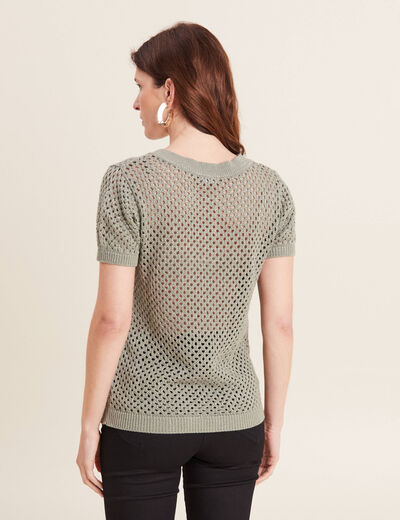Pull manches courtes ajouré vert clair femme