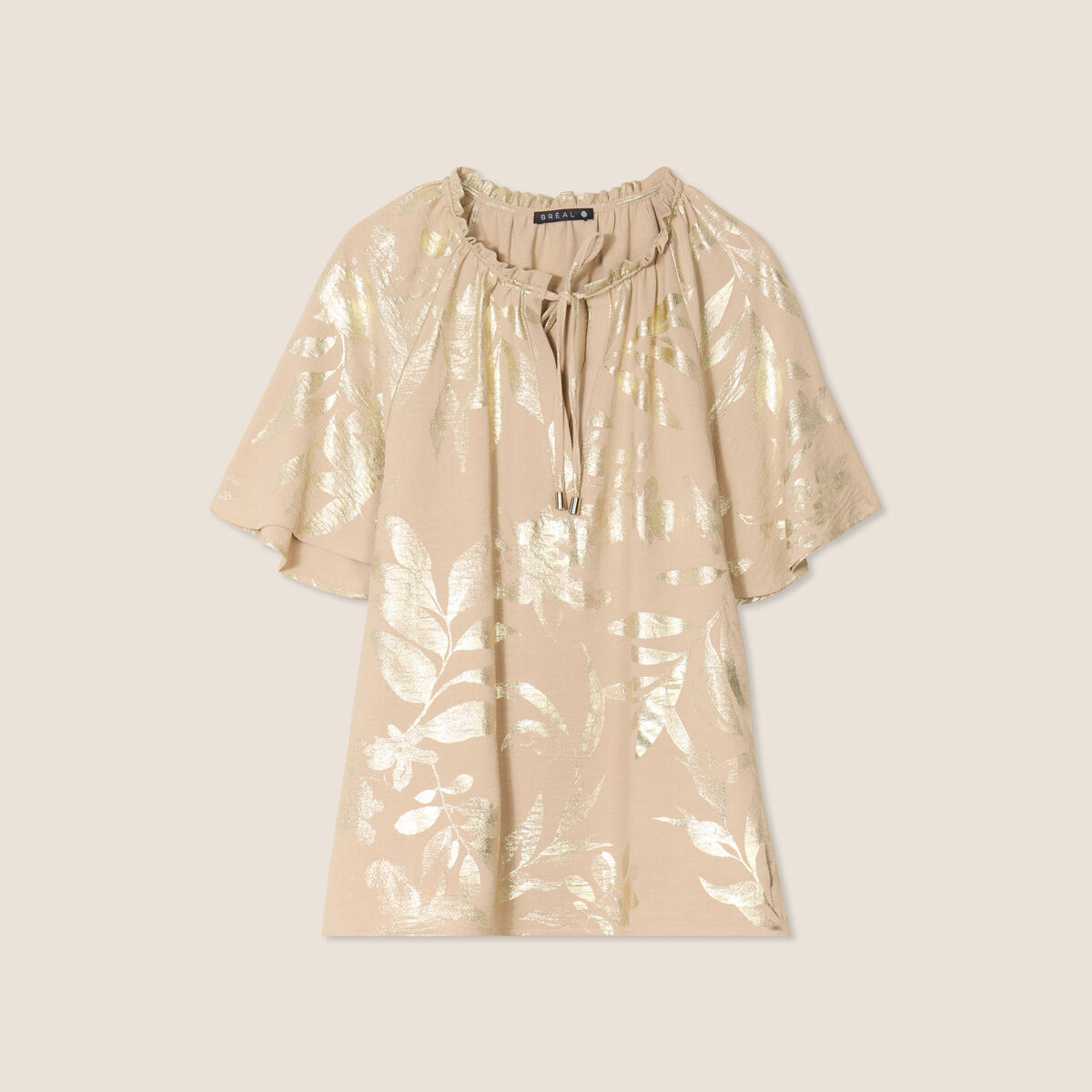 Blouse ample manches courtes beige fonce femme